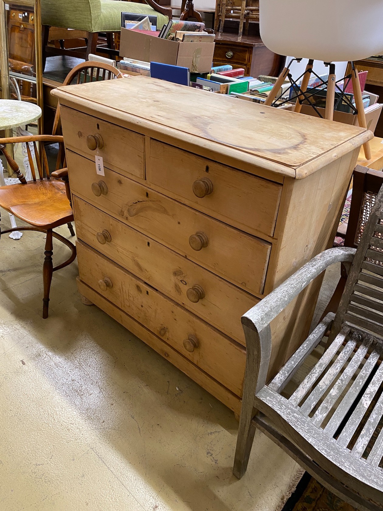 A Victorian stripped pine chest, width 104cm, depth 105cm, height 102cm